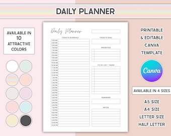 Bewerkbare dagelijkse planner Afdrukbaar dagelijks schemasjabloon pdf-takenlijst halfuur invoegen