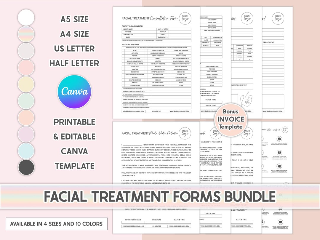 Editable Facial Treatment Forms: Esthetician Client Consultation ...
