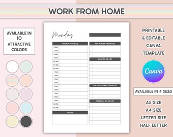 Work From Home Planner Personal Daily Planner Hourly Schedule Office Organizer To Do List