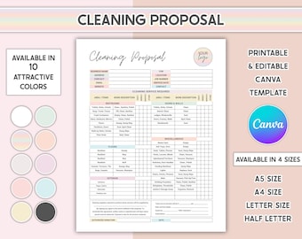 Editable Cleaning Proposal Template Printable Clean Checklist Cleaning Service Business Form Housekeeping Estimate Sheet