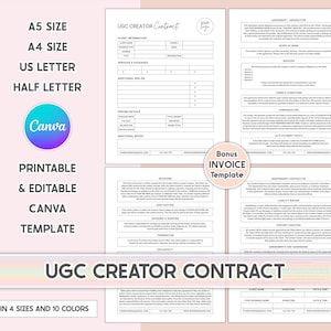 Editable UGC Creator Contract Template: Canva, Printable PDF