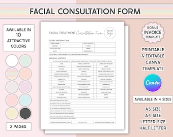 編集可能なフェイシャルカウンセリングフォーム Canva クライアント受付フォーム 美容サロン向け印刷可能なスパ契約書テンプレート