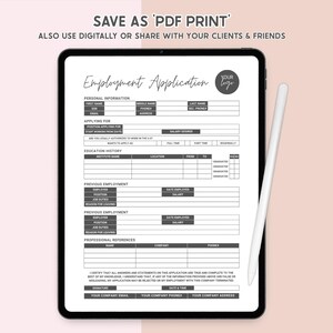 Employee Application For Employment Editable Employment Application Template Printable Job Application Form 1 Page Job Application Template HR Template
