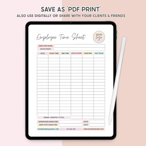 Printable Employee Time Sheet Tracker Canva Editable Weekly & Monthly ...