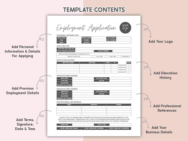Employee Application For Employment Editable Employment Application Template Printable Job Application Form 1 Page Job Application Template HR Template