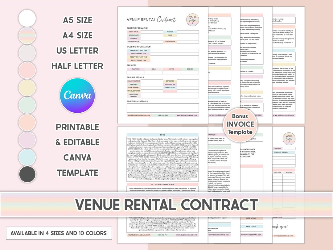 Editable Event Venue Rental Contract Template (digital Download) - Etsy
