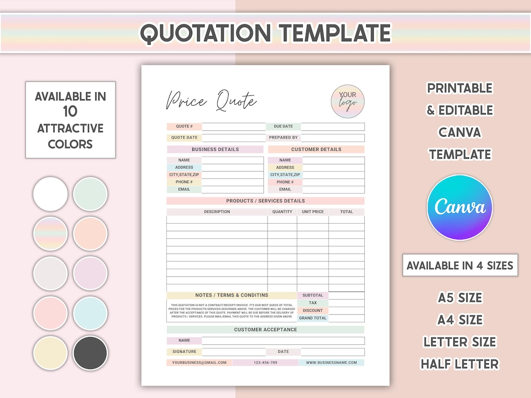 Editable Quote Template Price Quotation Template for Small Business ...