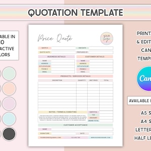 Bewerkbare offertesjabloon Prijsoffertesjabloon voor kleine bedrijven Factuur Bestelformulier Taakschatting