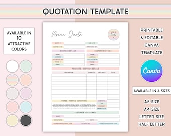 Editable Quote Template Price Quotation Template For Small Business Invoice Order Form Job Estimate