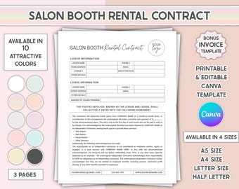 Salon Booth Rental Agreement Template Canva Editable Salonbooth Contract Printable Salon Station Lease Form