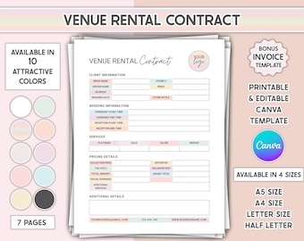 Editable Venue Rental Agreement Template Wedding Venue Contract Printable Space Rentals For Event Planner
