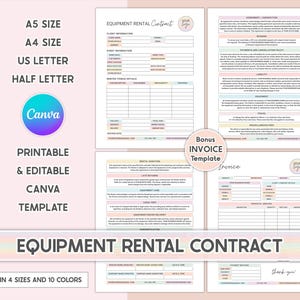 Equipment Rental Contract Editable Equipment Rental Agreement Template Equipment Lease Printable Equipment Contract Equipment Maintenance