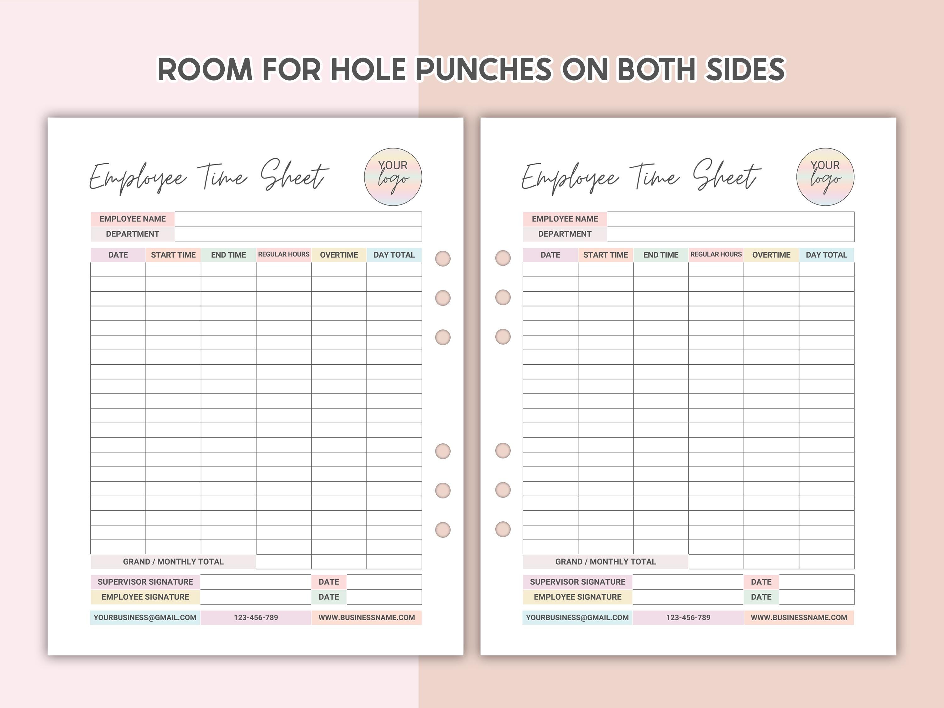 Printable Employee Time Sheet Tracker Canva Editable Weekly & Monthly ...