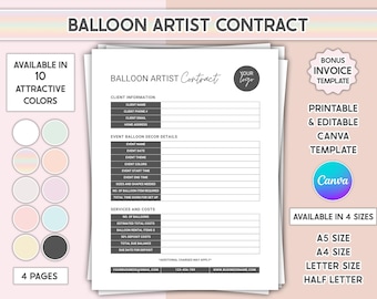 Balloon Artist Contract Template Canva Editable Balloon Decor Service Agreement Form Printable Event Decoration