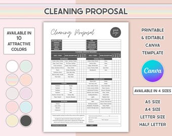 Editable Cleaning Proposal Template Printable Clean Checklist Cleaning Service Business Form Housekeeping Estimate Sheet