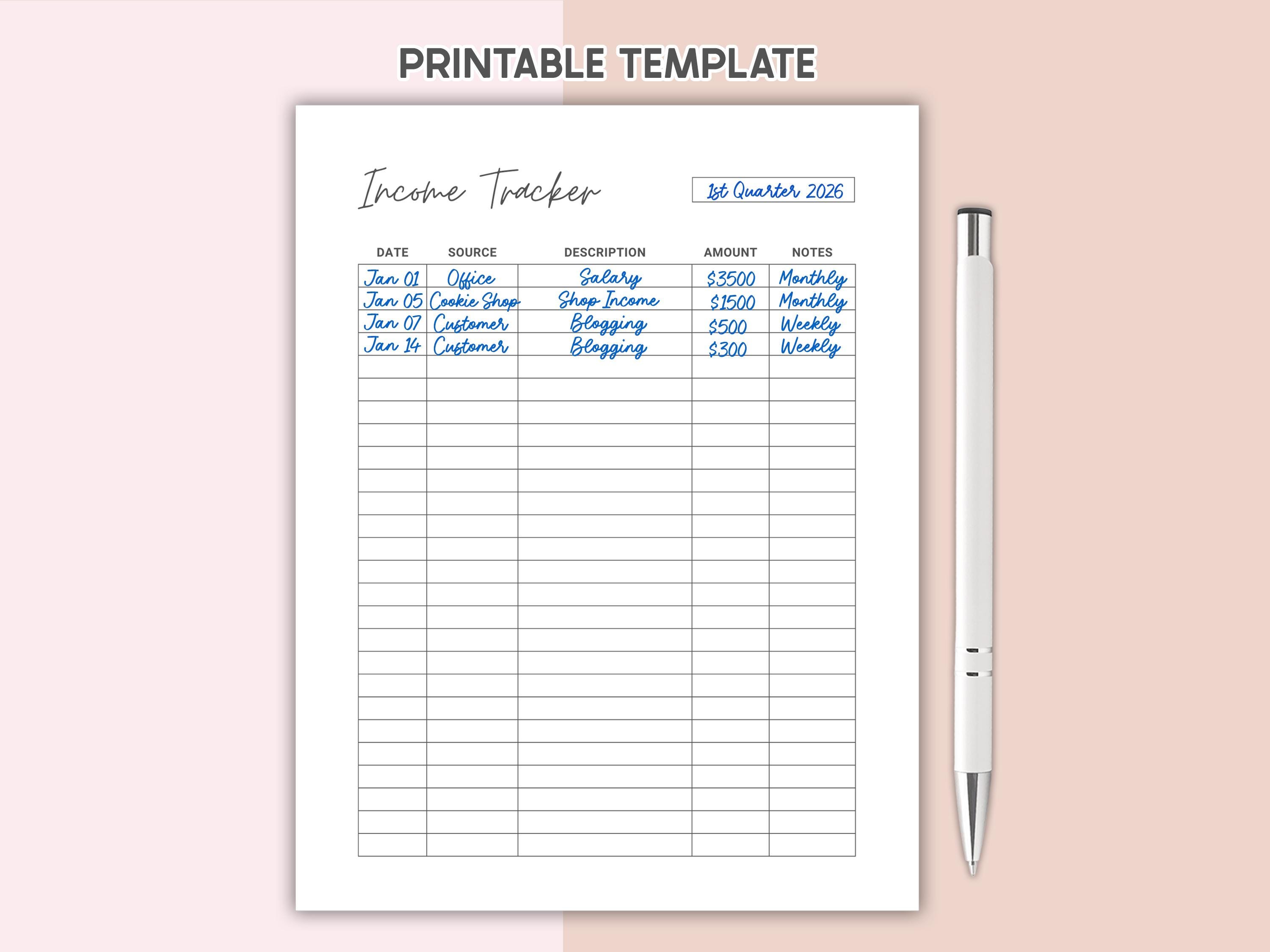 Extra Income Prinatable Editable Income Tracker Printable Finance Budget Planner Insert ...