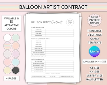 Balloon Artist Contract Template Canva Editable Balloon Decor Service Agreement Form Printable Event Decoration
