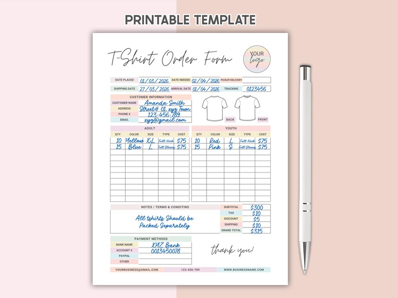 Canva Editable Tshirt Order Form Invoice Template Printable Small ...
