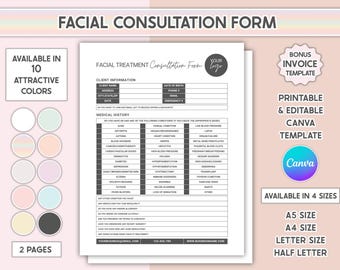 編集可能なフェイシャルカウンセリングフォーム Canva クライアント受付フォーム 美容サロン向け印刷可能なスパ契約書テンプレート