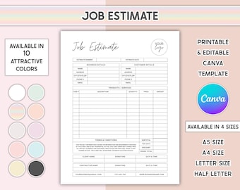 Canva redigerbar offertmall för jobb Utskrivbar offertförfrågan Entreprenörs offertformulär för småföretag