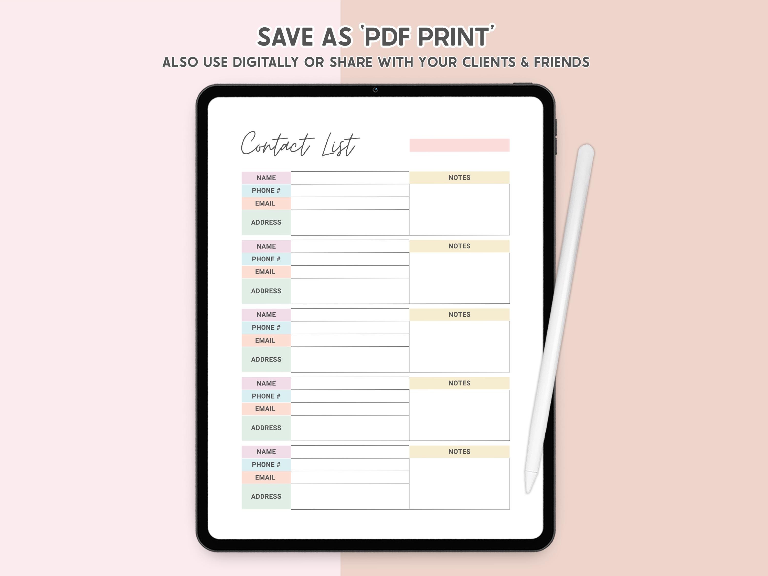 Canva Editable Contact List Name and Number Family Printable Address ...