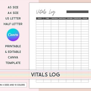 Vitals Log Printable Vital Logs Vital Signs Template Vitals Signs Nursing Vitals Sheet Vital Sign Chart Blood Pressure Log Vitals Tracker BP