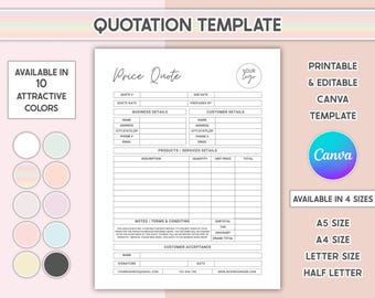 Editable Quote Template Price Quotation Template For Small Business Invoice Order Form Job Estimate