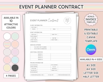 Editable Event Planner Contract Template Wedding Planning Service Agreement Printable Client Form Digital Canva