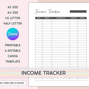 Planificador de ingresos imprimible: Planificador de presupuesto editable (tamaños A4/A5/Carta) (Descarga digital)