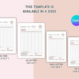Printable Employee Time Sheet Tracker Canva Editable Weekly & Monthly ...
