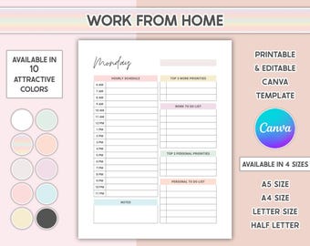 Work From Home Planner Personal Daily Planner Hourly Schedule Office Organizer To Do List