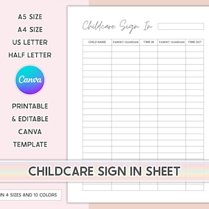 Editable Childcare Sign-In Sheet: Daycare & Nursery Drop-Off (Printable PDF Template)