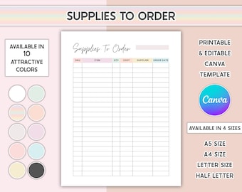 Formulario de gestión de suministros editable y para imprimir, para pequeñas empresas, Canva.