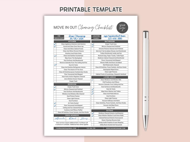 Move in Out Cleaning Checklist Printable Canva Editable ADHD Cleaning ...