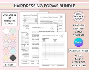 Ensemble de formulaires de coiffure modifiables Formulaire de consultation client, responsabilité du consentement, décharge, traitement, modèle de dossier client