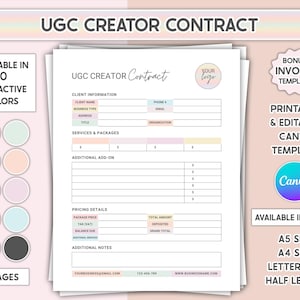UGC Creator Contract Template Canva Editable User Generated Content UGC Influencer Agreement PDF Printable