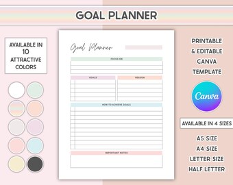 Monthly Goal Planner Template 2026 Goals Planner Printable Canva Editable Action Plan Yearly Page