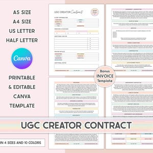 UGC Creator Contract Editable UGC Contract Template User Generated Content Printable UGC Content Agreement Influencer Contract Template pdf