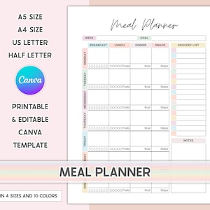 Wöchentlicher Mahlzeitenplaner Printable Happy Planner Wöchentliches Essenstagebuch Vorlage für den Mahlzeitenplaner Meal Tracker Food Journal 7-Tage-Menüplan Einkaufsliste