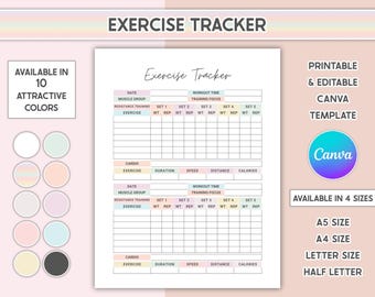 Workout Tracker Printable Daily Exercise Log Weight Loss Fitness Journal Editable Workout Planner Insert