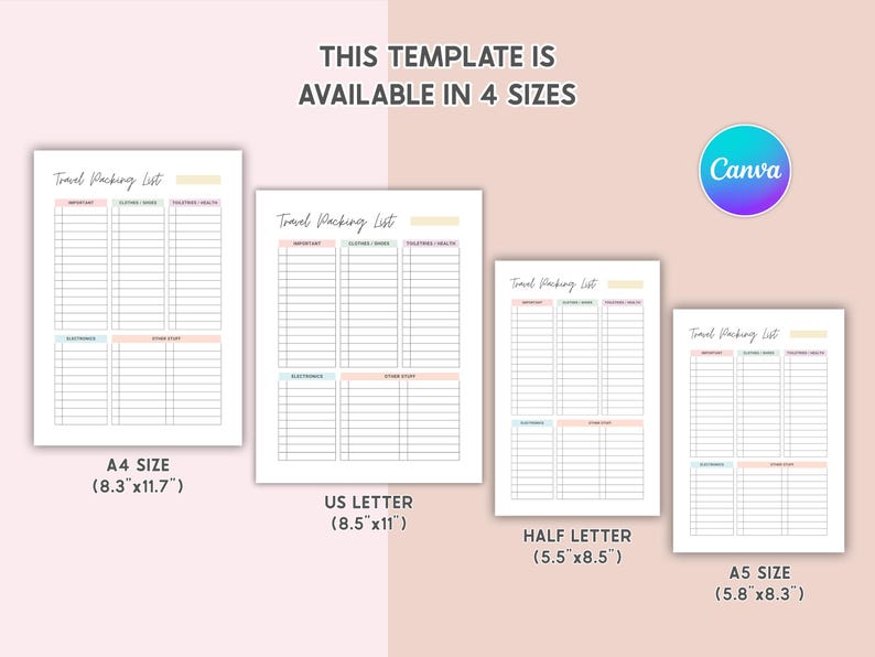 Canva Editable Travel Packing List Template Packing Checklist Printable ...