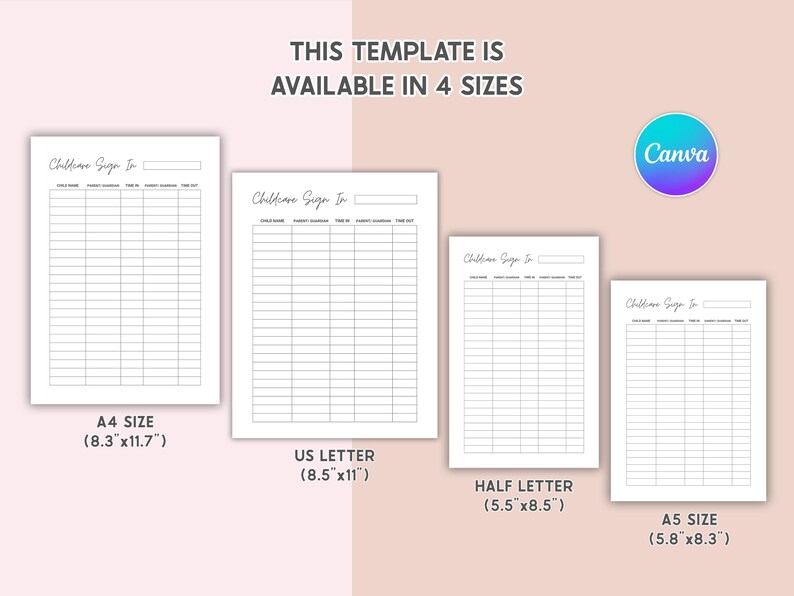 Editable Childcare Sign in Printable Daycare Sign-in & Sign-out Sheet ...