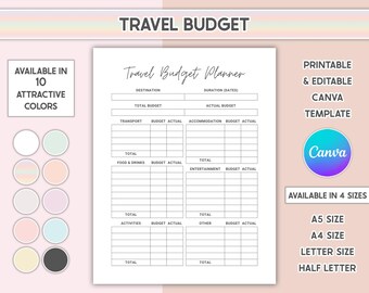 Editable Travel Budget Planner Printable Travel Expenses Template Holiday Spending Worksheet Vacation Expense Tracker