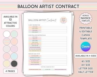 Balloon Artist Contract Template Canva Editable Balloon Decor Service Agreement Form Printable Event Decoration