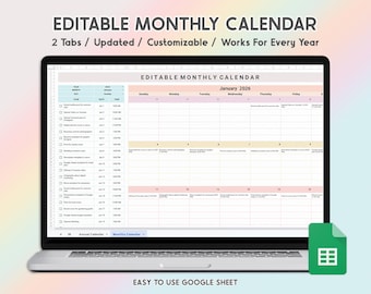 Editable Monthly Calendar Spreadsheet Daily Schedule Google Sheet Printable Perpetual Calendar Weekly Routine Planner