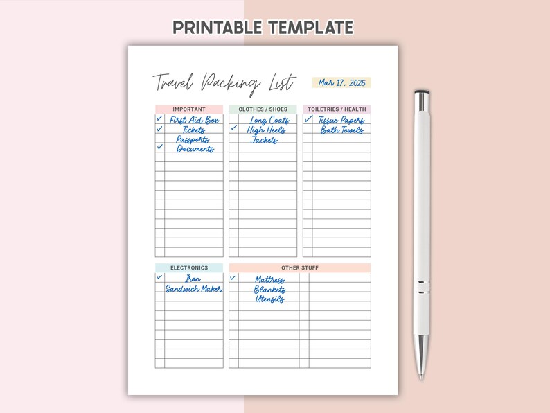 Canva Editable Travel Packing List Template Packing Checklist Printable ...