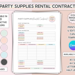 Editable Party Supplies Rental Agreement Printable Event Supply Rental Contract Template Venue Provider Form