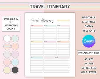Modello di itinerario di viaggio modificabile, pianificatore di vacanze minimalista, programma di viaggio stampabile, guida di viaggio per la famiglia