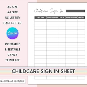 Editable Childcare Sign-In Sheet: Daycare & Nursery Drop-Off (Printable PDF Template)