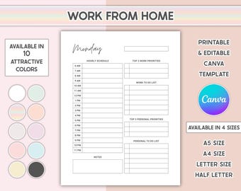 Work From Home Planner Personal Daily Planner Hourly Schedule Office Organizer To Do List
